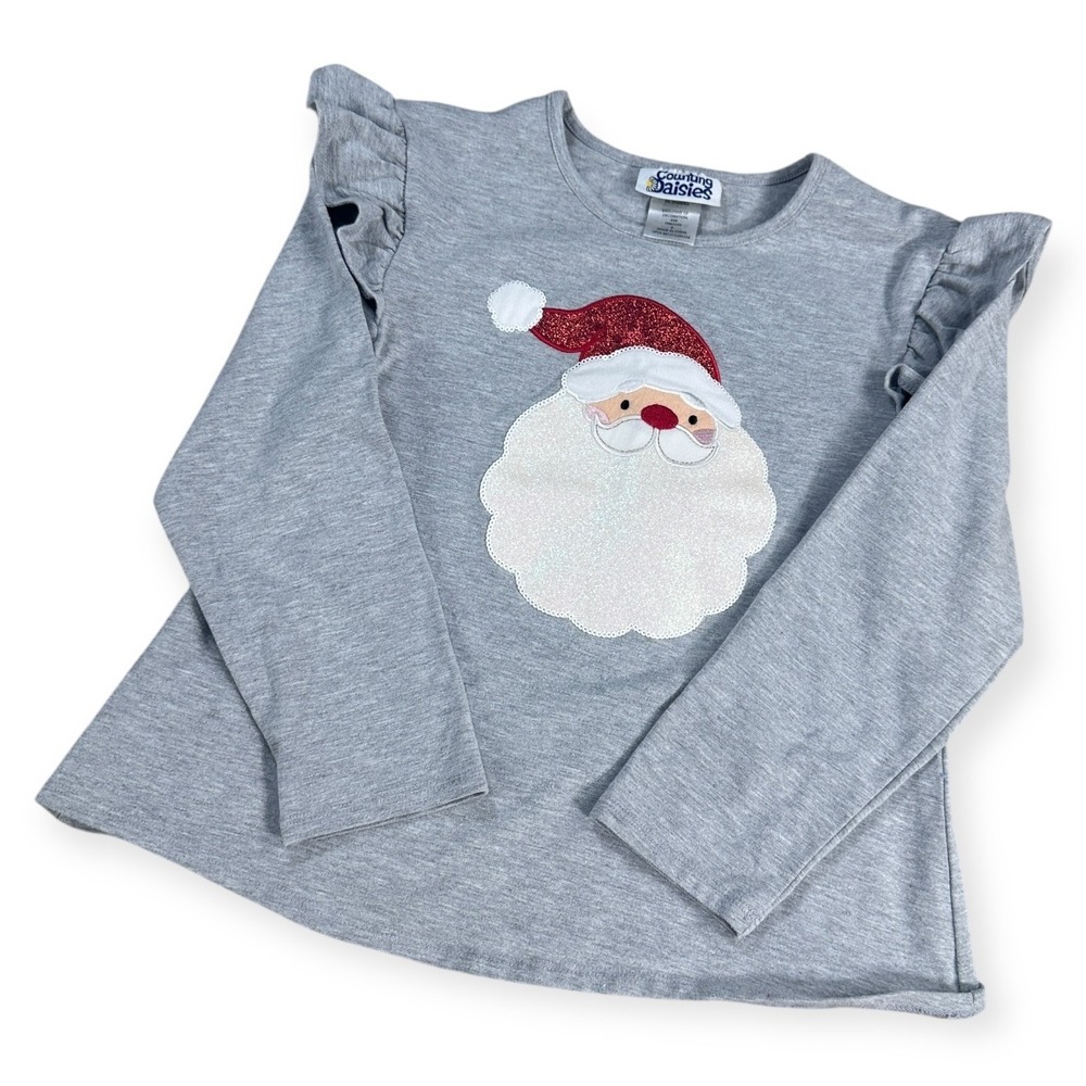 Counting Daisies Girls Santa Claus Long Sleeve Shirt Size 8 Holiday Sparkle